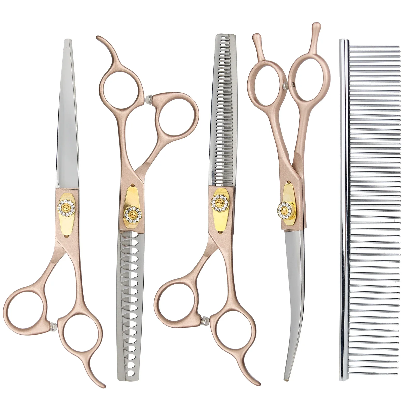 7 Inches Dog Grooming Scissors Professional Pet Curved Thinning Blending Chunkers Trimming Shears Kit Cat Hair Cutting Comb Tool