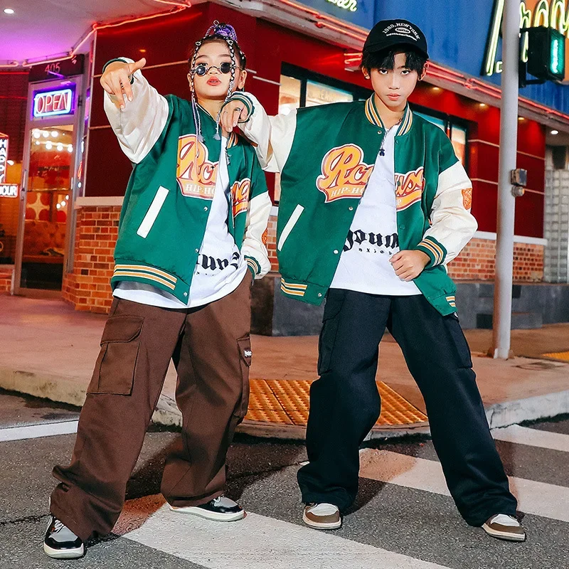 

Girls Streetwear Hip Hop Sets Jacket Cargo Pants Kids Coat Trousers Dance Costume Clothing for Boys Tracksuits