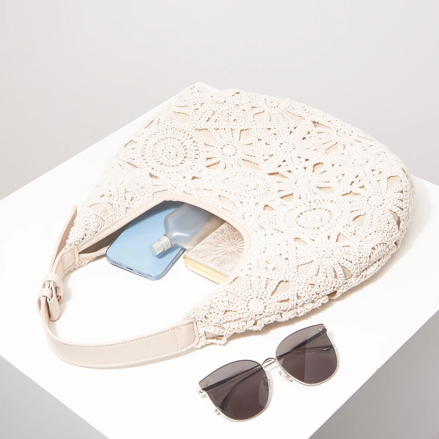 Tas Anyaman Berongga Pola, Tas Pantai Boho, Tas Bahu Gaya Premium untuk Wanita, Pakaian Liburan Wanita, Wajib Dimiliki Perjalanan