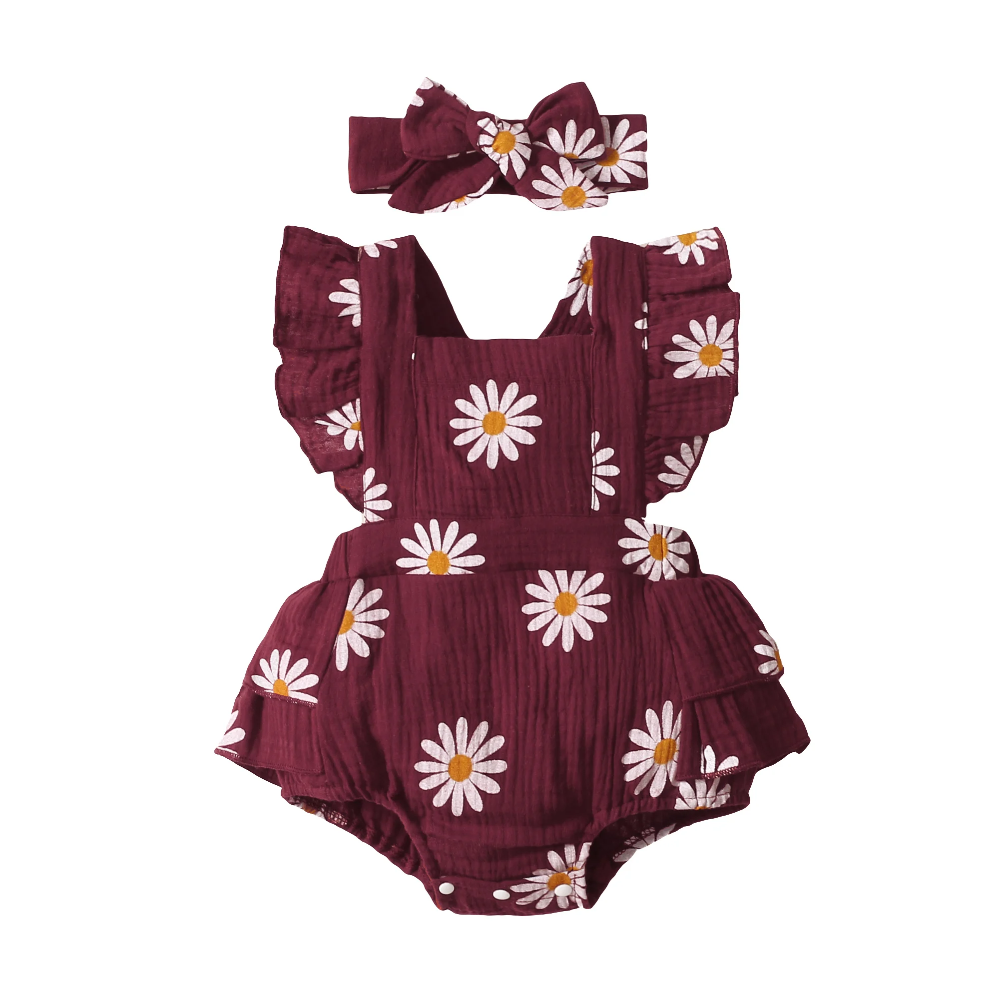 Summer Newborn Infant 0-18Month Baby Girls Romper Sunflower Print Sleeveless Cute Kids Onepiece Jumpsuit