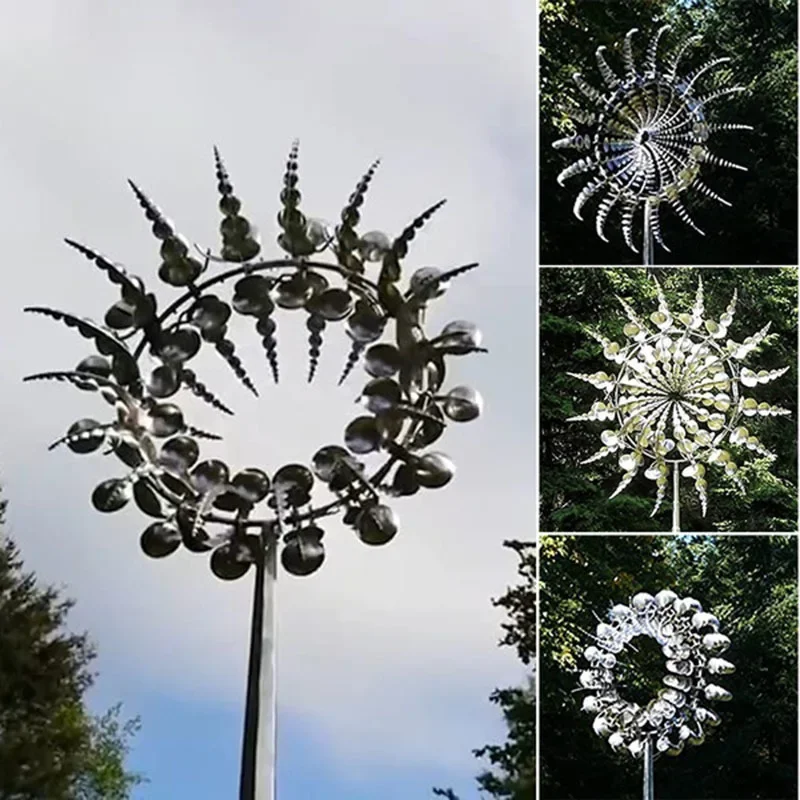 New Unique and Magical Metal Windmill 3D Wind Powered Kinetic Sculpture Lawn Metal Wind Solar Spinners Yard and Garden Decor