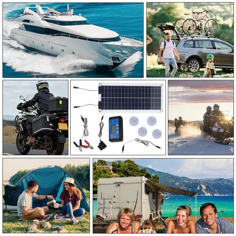 เครื่องชาร์จแบตเตอรี่รถยนต์พลังงานแสงอาทิตย์ 100W Trickle แบตเตอรี่ Keeper DUAL OUTPUT แผงพลังงานแสงอาทิตย์ Power Maintenance สําหรับ 12 V-24 V รถ Marine