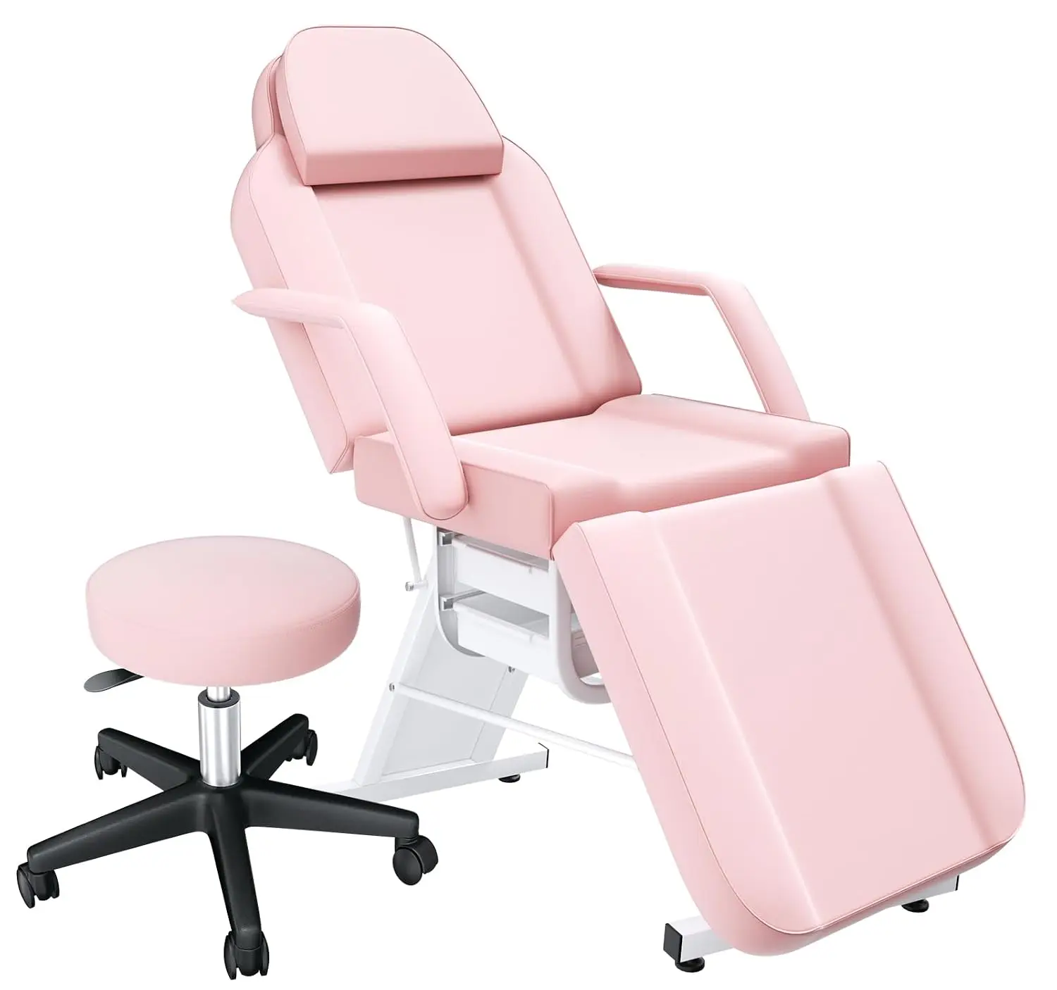 Pink Tattoo Chair with Stool, Adjustable Esthetician Bed with 2 Trays, Multipurpose Salon Spa Table, Customized