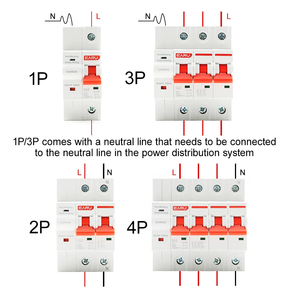 1P 2P 3P 4P TUYA  APP WIFI Circuit Breaker Timer Voice Remote Control Smart Life Automatic Intelligent Interruptor WIFI Switch