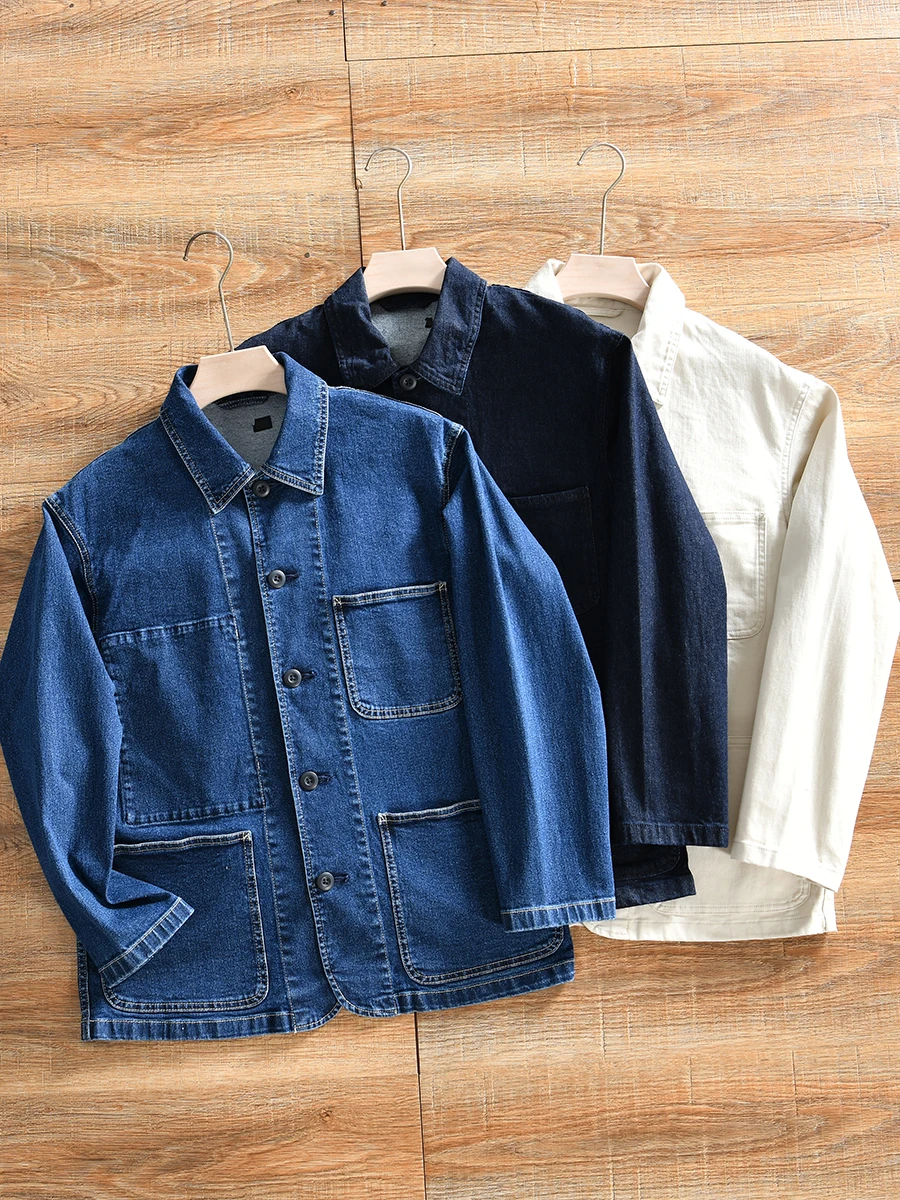 

Loose Casual Collar Jeans Jacket for Men And Women Spring Season Regular Sleeve Long Outerwear Straight Hemline Classic Style