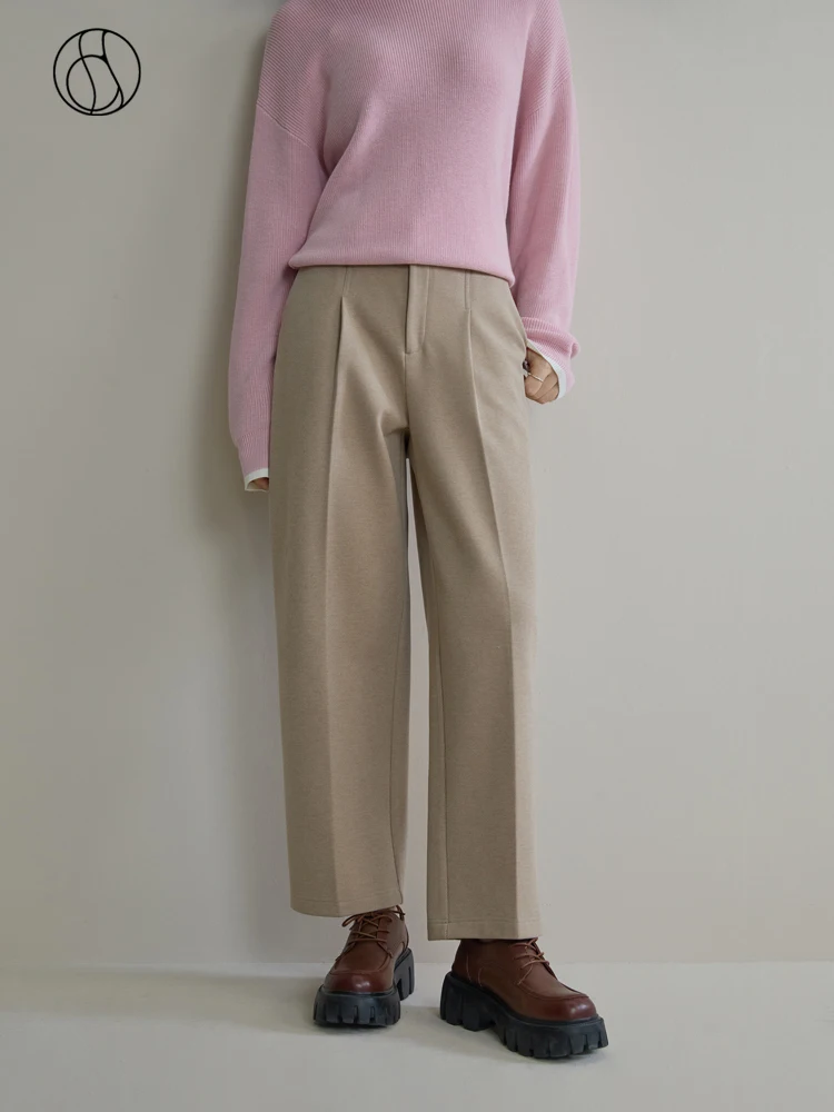 

DUSHU Simple Commuting Style Tapered Pants for Office Lady Winter New Back Waist Elastic Solid All-match Long Trousers Female