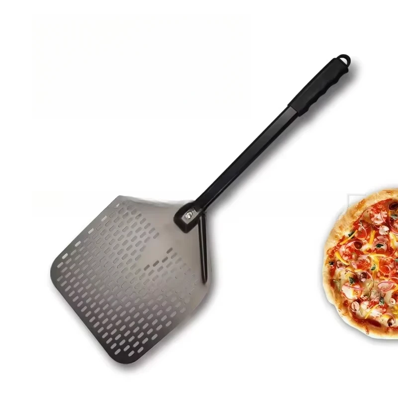 

12" Hard Anodized Perforated Pizza Peel Rectangle Turning Shovel Set Aluminum Paddle 40cm Long Silicone Handle