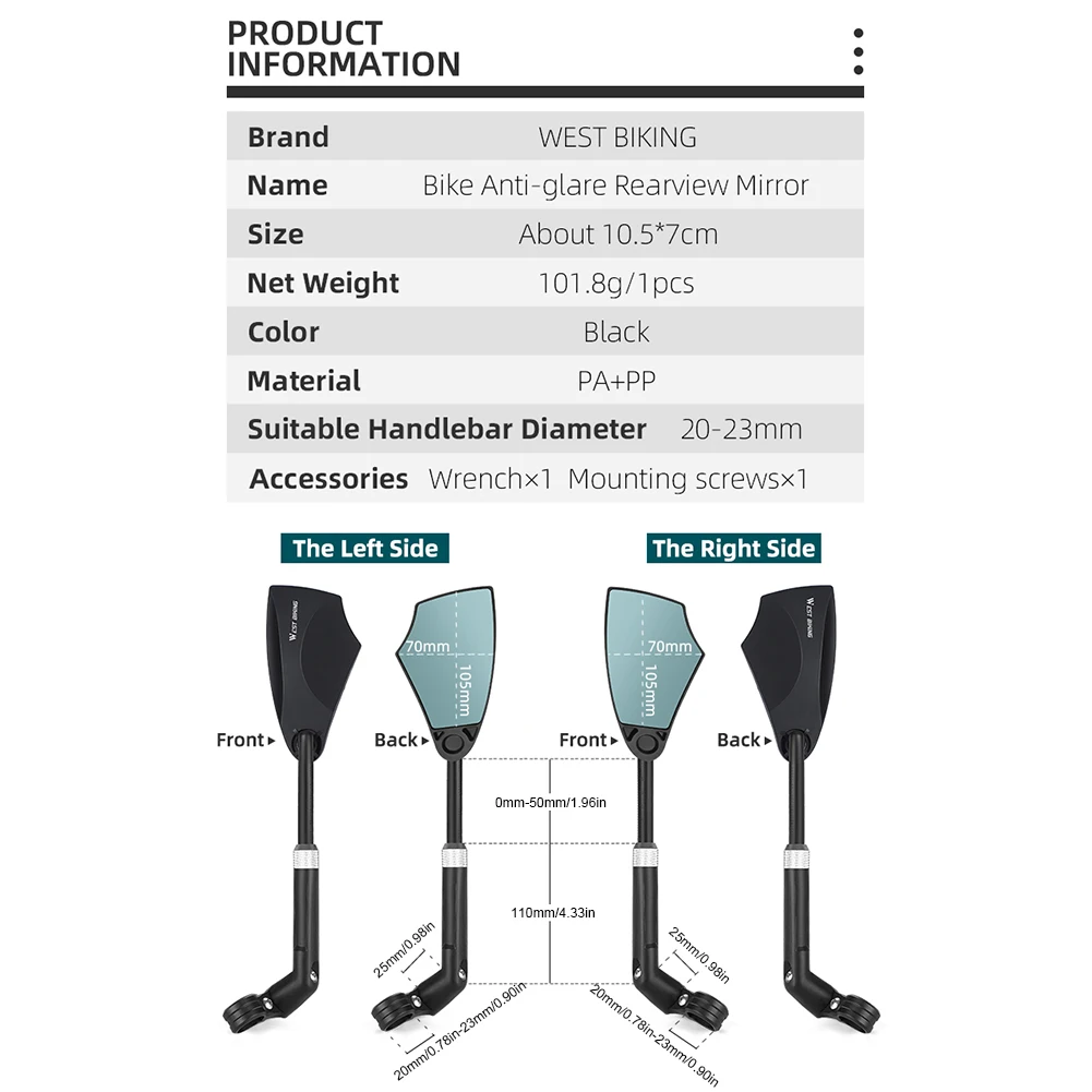 Specchietto retrovisore per bicicletta WEST BIKING specchio per manubrio girevole regolabile a 360 gradi specchio per bicicletta antiriflesso