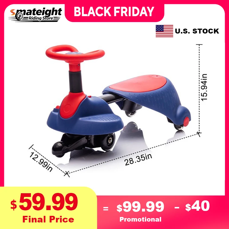 6V Kids Ride On Electric Wiggle Car,Flashing & Shock absorbing PU Wheels For Effective Floor Protection,Steering Wheel