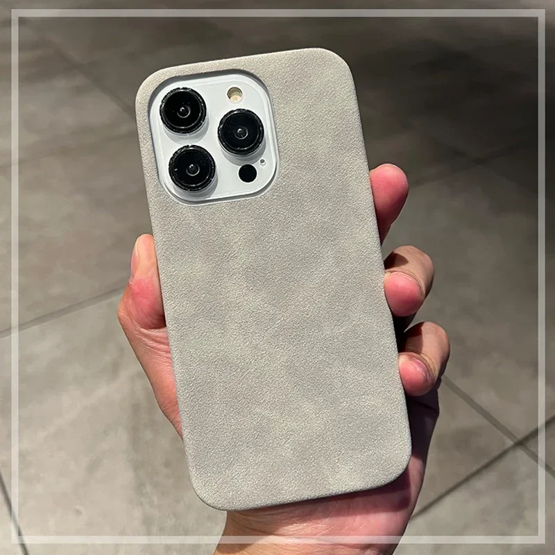 Luxury Suede Leather Phone Case For iPhone 16 15 Pro Max Plus 14 13 12 11 Cases Matte Silicone Soft Shockproof Cover Fashion