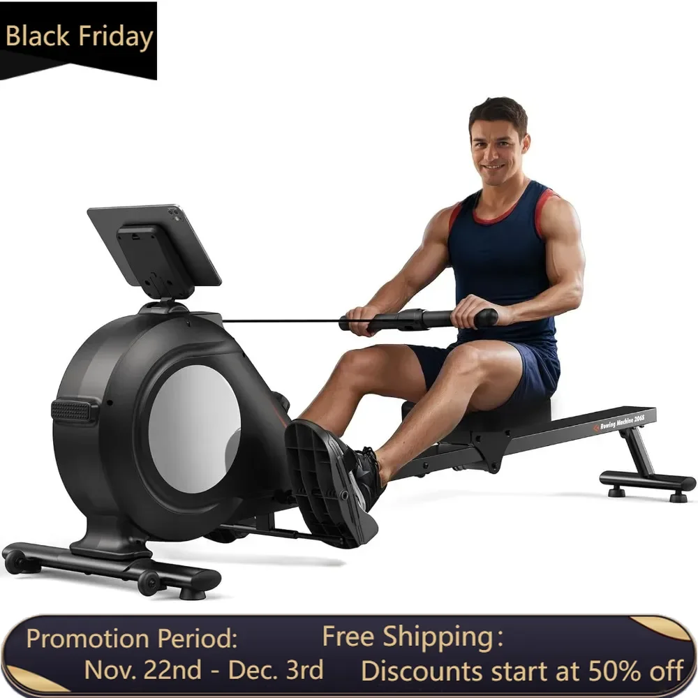 Magnetic Rowing Machine, Weighing 350 Pounds, 16 Level Adjustable Resistor, Foldable Rowing Machine with Tablet Stand