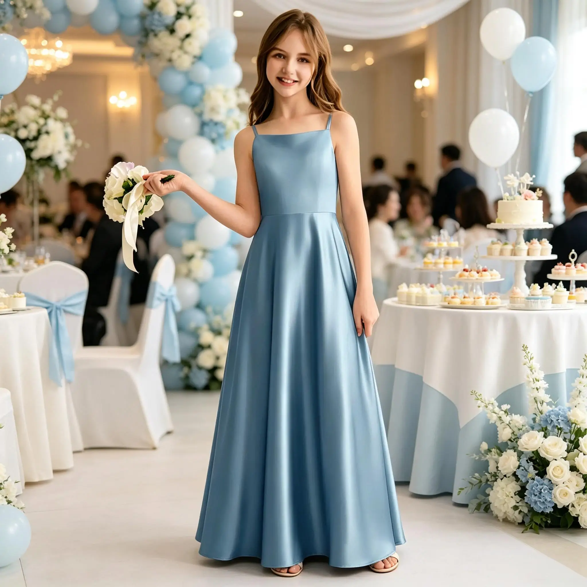 Cswdocy Elegant Girls Bridesmaid Dress Spaghetti Strap Back Large Bow A-line Long Gown Flower Girl Dress For Pageant Formal 2026