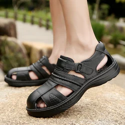 Summer Closed Toe Leather Sandals for Men New Outdoor Non-slip Leisure Beach Shoes Fashion Breathable Light Men's Wedge Sandals