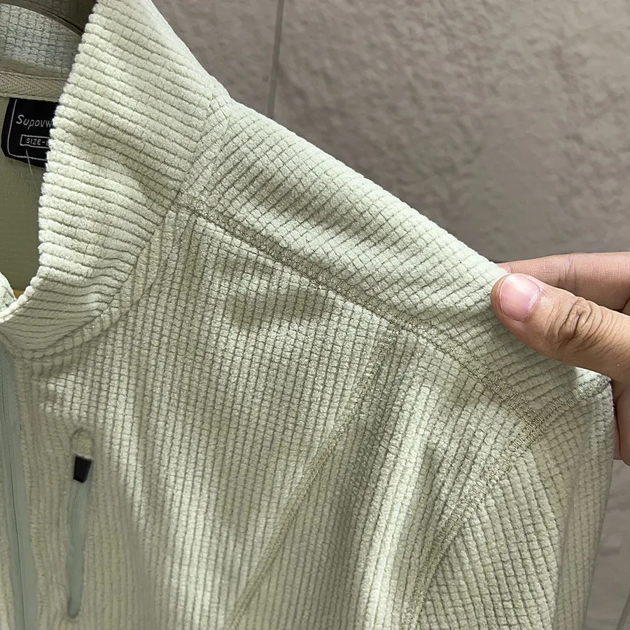 Unisex Outdoor Thermofleece-Pullover – Warmer Waffelstrick-Sweatshirt mit halbem Reißverschluss für Wandern & Camping – Detail 15