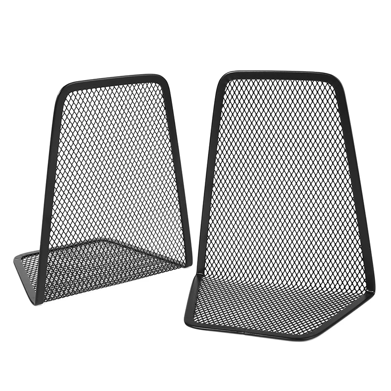 1 par de metal mesh desk organizer desktop acessórios do escritório casa livro titular bookends preto