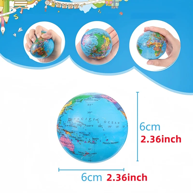 2Pcs Mini Erde Stress Bälle Spielzeug Finger Übung PU Globus Squeezable Bälle Pädagogisches Schaum Sport Ball Dekompression Geschenk – Detail 5