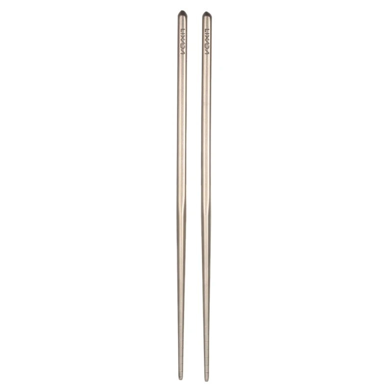 Lixada 1 Pair of Titanium Lightweight Ultra-strong Square Reusable Chopsticks with Carrying Pouch Camping Utensils 195mm/230mm