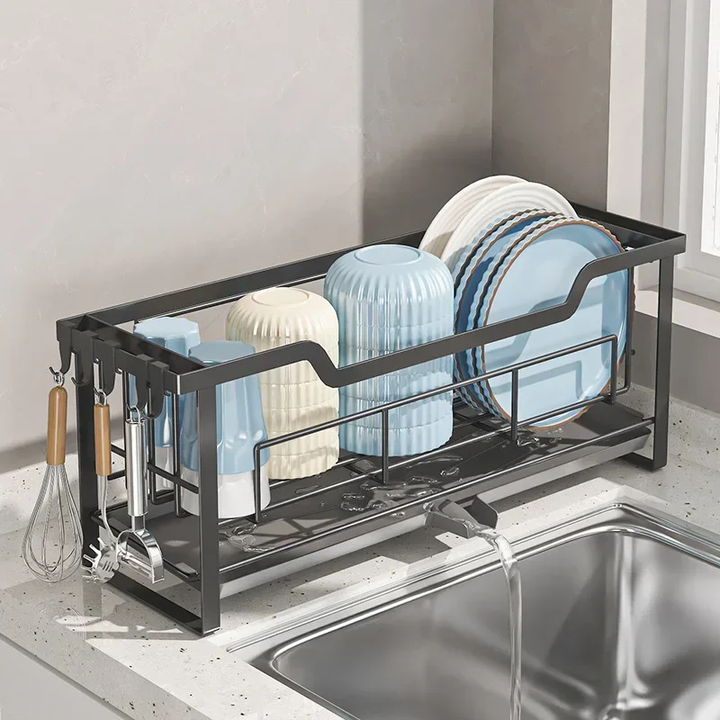 Compact Dish Storage Rack Space-Saving Kitchen Organizer with Drain Tray for Plates Utensils  Cups Countertop Dish Drainer