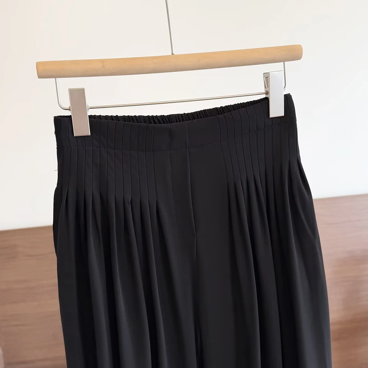 Women's Casual Style Pleated Long Pants Black Fashionable Autumn Wear Zadata Brand Slim Fit Natural Waist Other Material