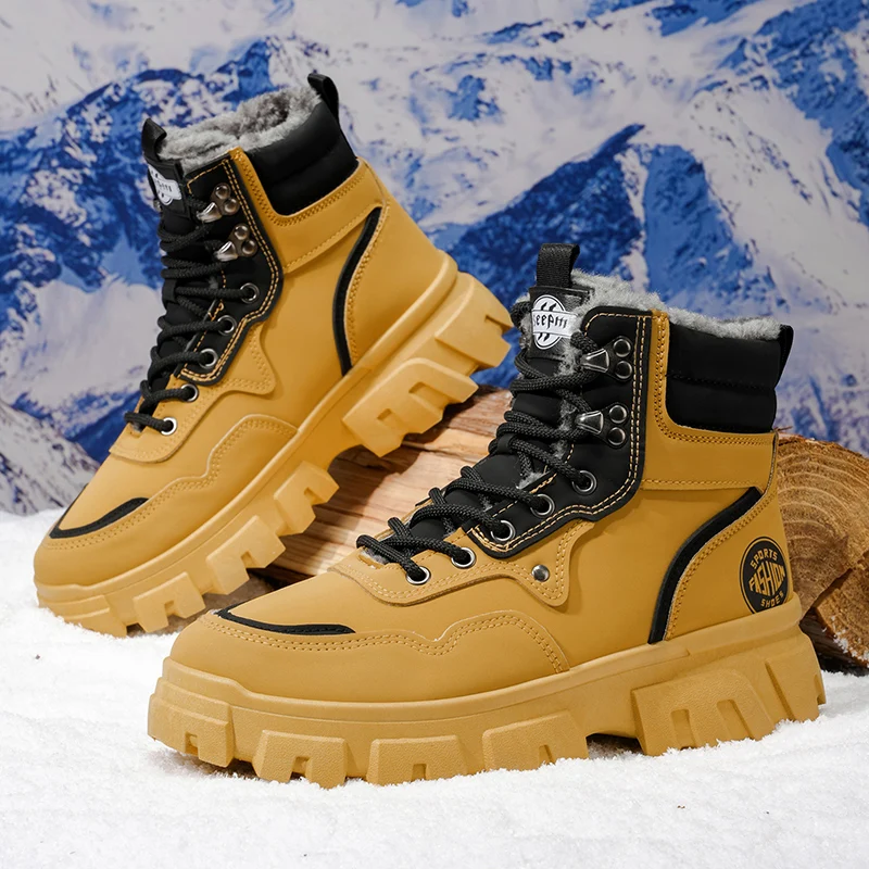 2026 Men's Winter High-Top Casual Sports Shoes Fleece-Lined Warm Snow Boots Outdoor Leisure Teenagers Cotton Shoes Rubber Sole