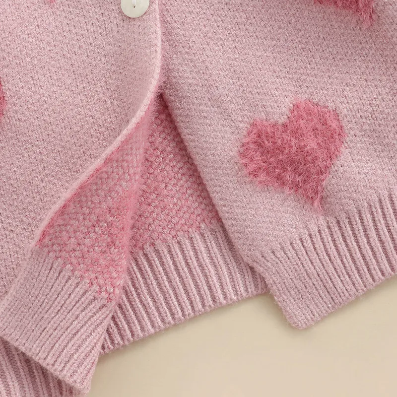 Baby Girl Sweater Fall Winter Clothes Heart Print Long Sleeve Button Closure Knit Korean Cardigan Baby Tops Outerwear Clothing