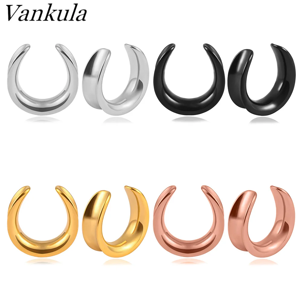 Vankula 2PCS  Ear Piercing Plugs Cool Body Jewelry Ear Statement Stainless Steel Earrings Expander Gift Saddle Plug Tunnle