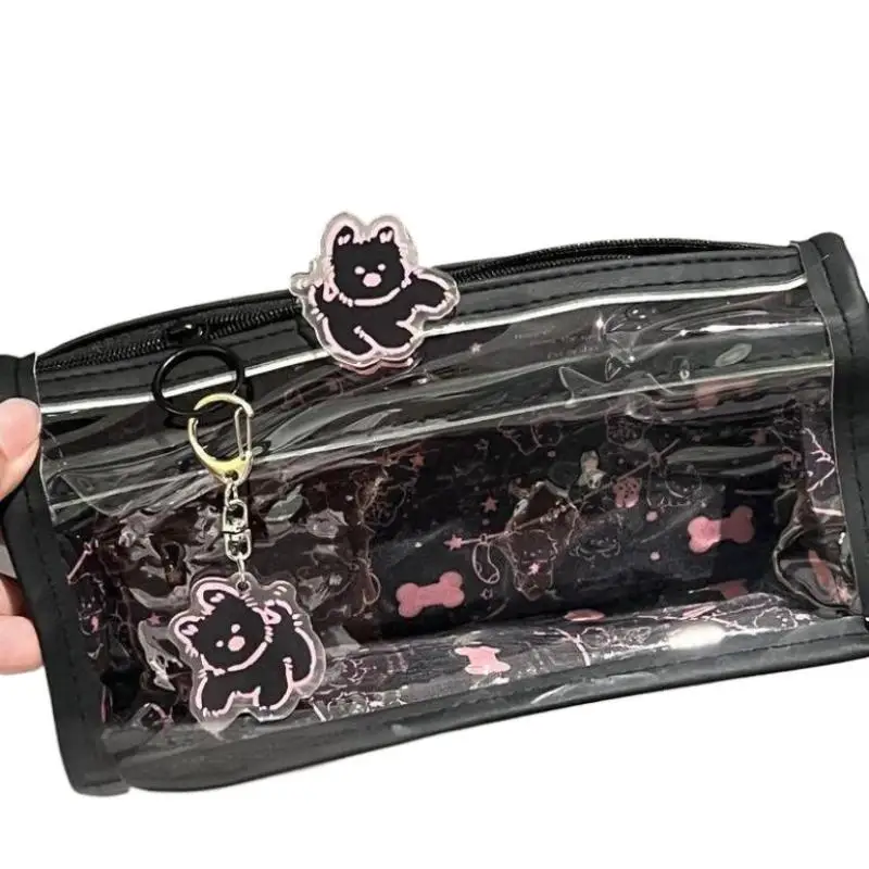 مقلمة كرتونية شفافة متعددة الطبقات عمودية ذات سعة كبيرة حقيبة تخزين الأدوات المكتبية حقيبة مستحضرات التجميل المدرسية