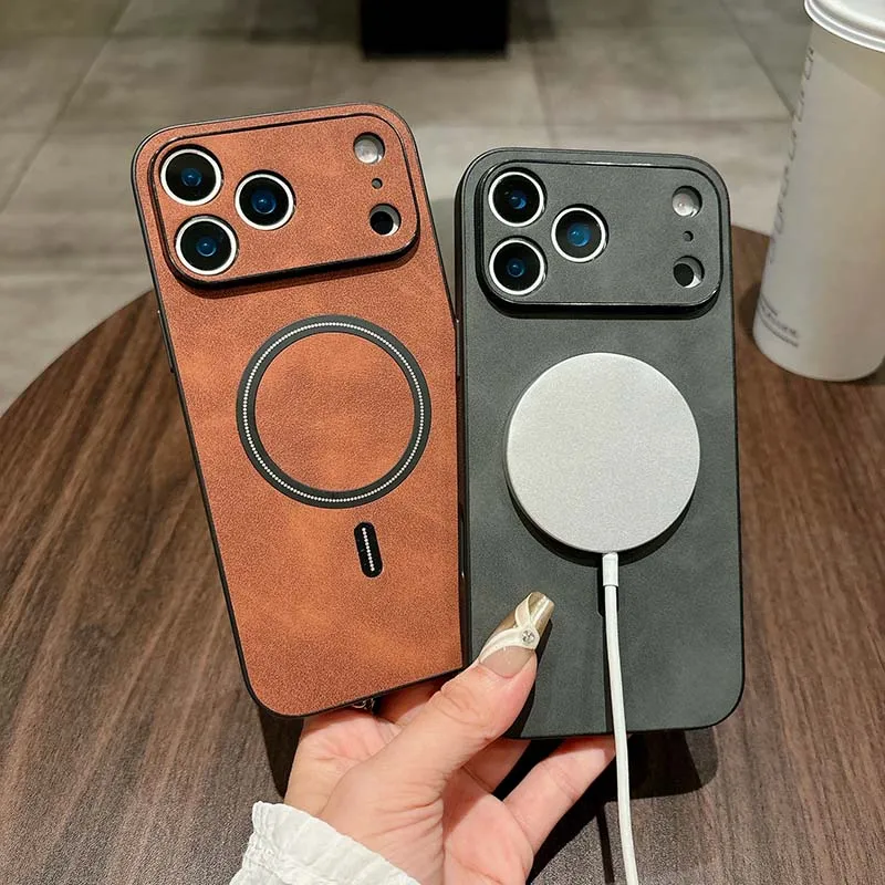 Luxury Synthetic Leather Shock-Absorbing Magnetic Phone Case For IPhone 18 Pro Max 11 13 14 15 16 17, Supports Wireless Charging view 5