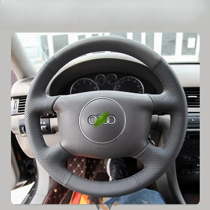 For Audi A6 2000-2004 A3 A8 2000-2003 Hand-Stitched genuine Leather Car Steering Wheel Cover