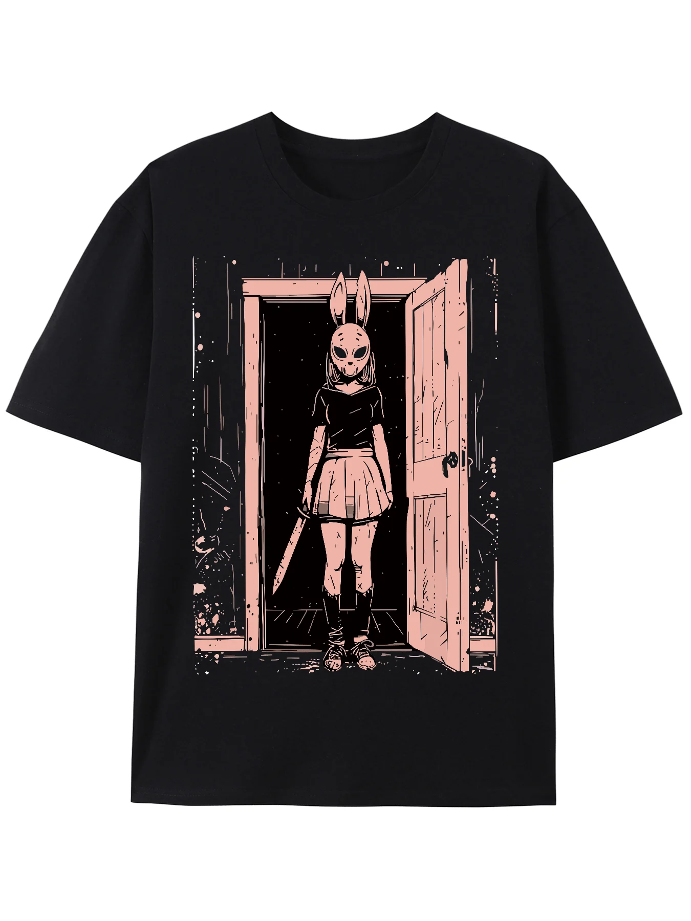 

Creepy bunny mask slasher soft gothic style anime horror t-shirt sports t-shirt summer hit top