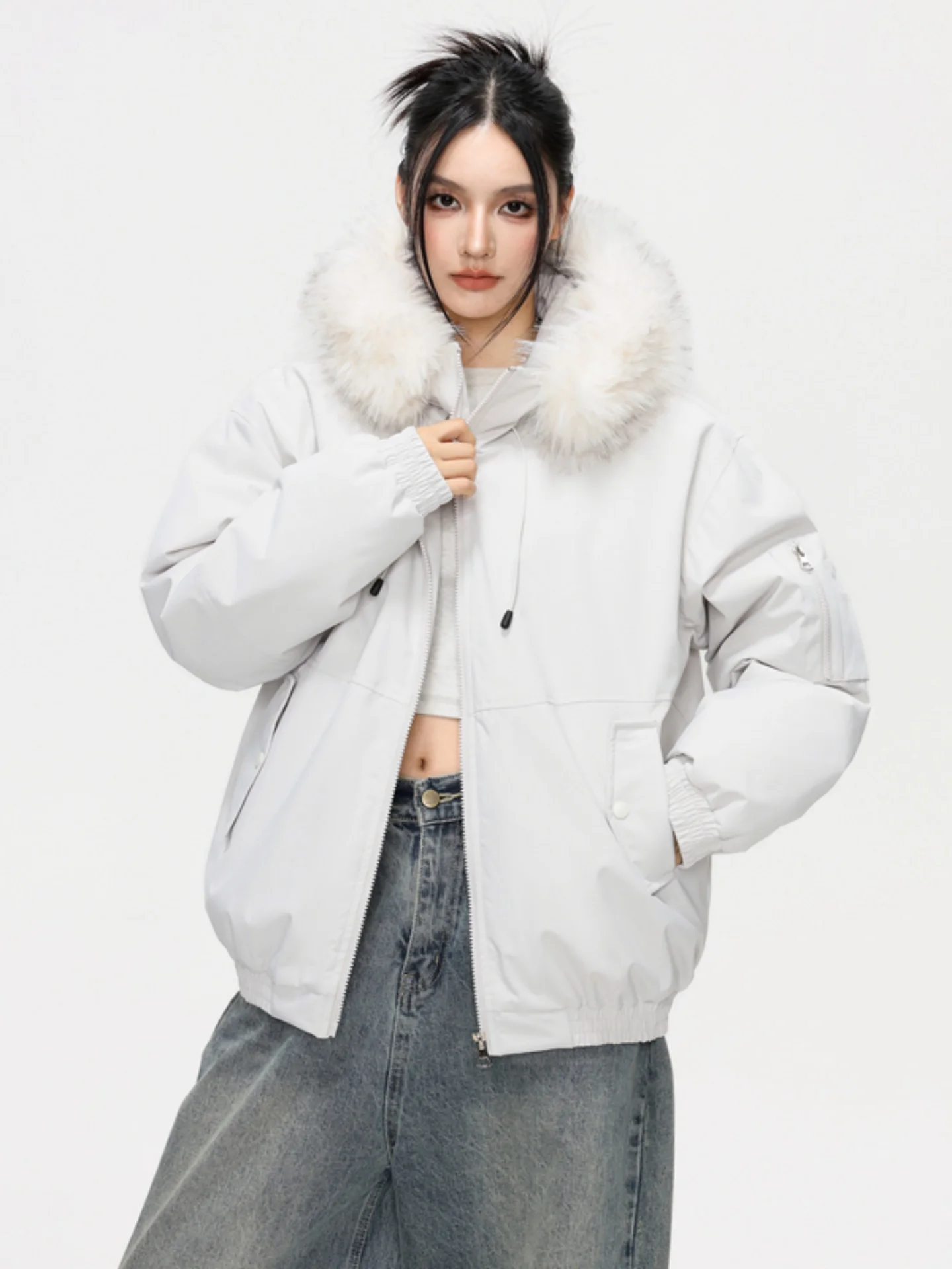 

Американская утепленная куртка-пилот унисекс с большим меховым воротником и капюшоном, хлопковая, зимняя, свободного кроя, простая, утепленная