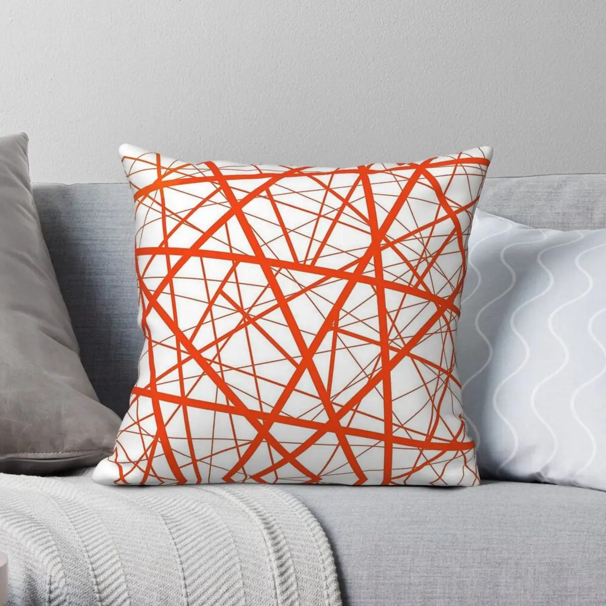 White And Orange Web Pillowcase Polyester Linen Velvet Printed Zip Decor Room Cushion Cover 45x45