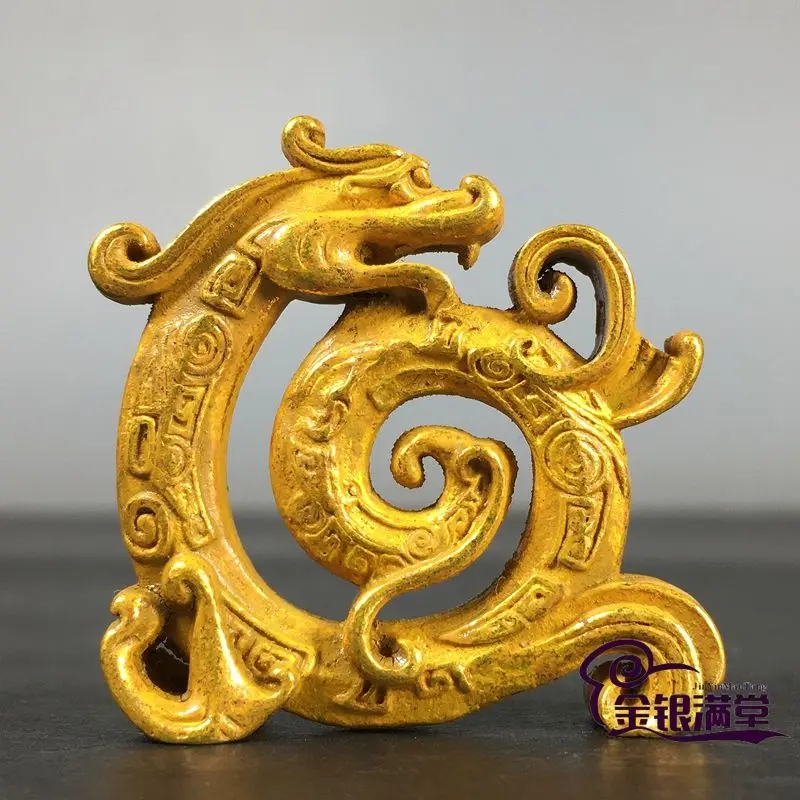 Gilt Curling dragon Ornament Decoration Tea Pet Figurines Desk Decor Accessories