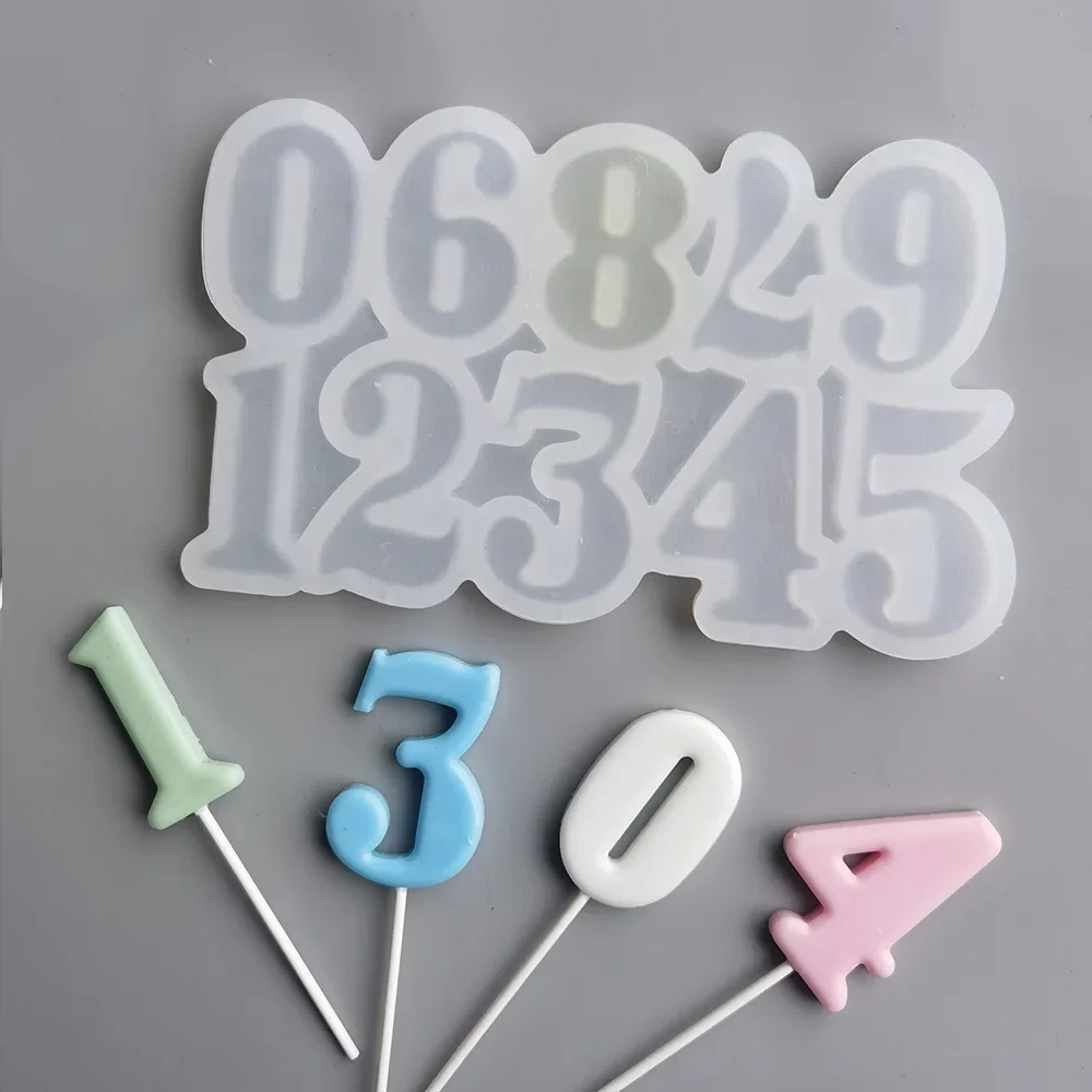 Digital Shape Silicone Baking Mold Lollipop Chocolate Candy Mold Birthday Cake Decoration Kitchen Tools DIY Silicone Letter Mold