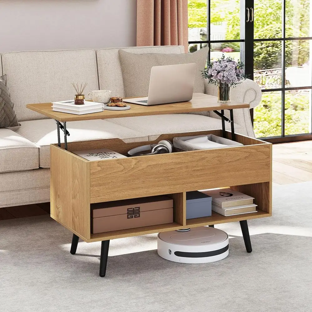Lit Top Coee Table, ern Cocktail Table w/Hidden Comparent & 2 Open Shelves, lip Top Center Table, Wooden Pull up Coee Table or L