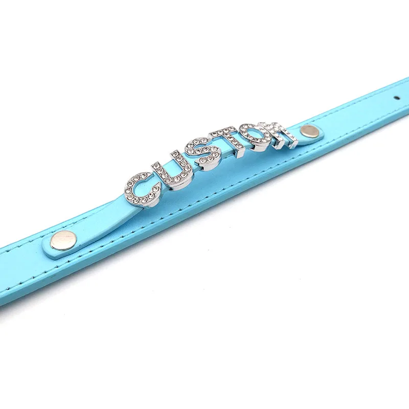 Handmade Customized Name Letters Choker Collars Necklaces Sexy Sky Blue PU Personalized Sex Cosplay Custom Chocker Jewelry Gift