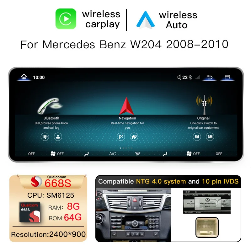 12,8 inch Snapdragon 665 Android 14 draadloze Carplay autoradio voor Mercedes W204 W205 2007-2018 multimediaspeler GPS stereo head unit
