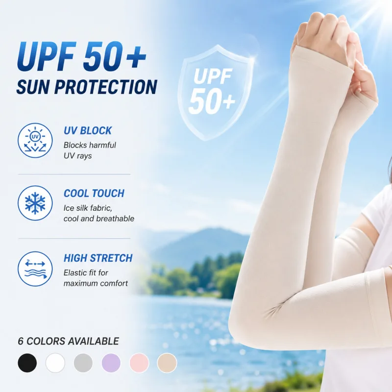 

Ice Silk Arm Sleeves Summer Sun Protection UV Blocking Breathable Elastic Thumb Hole for Men Women Outdoor Cycling Driving