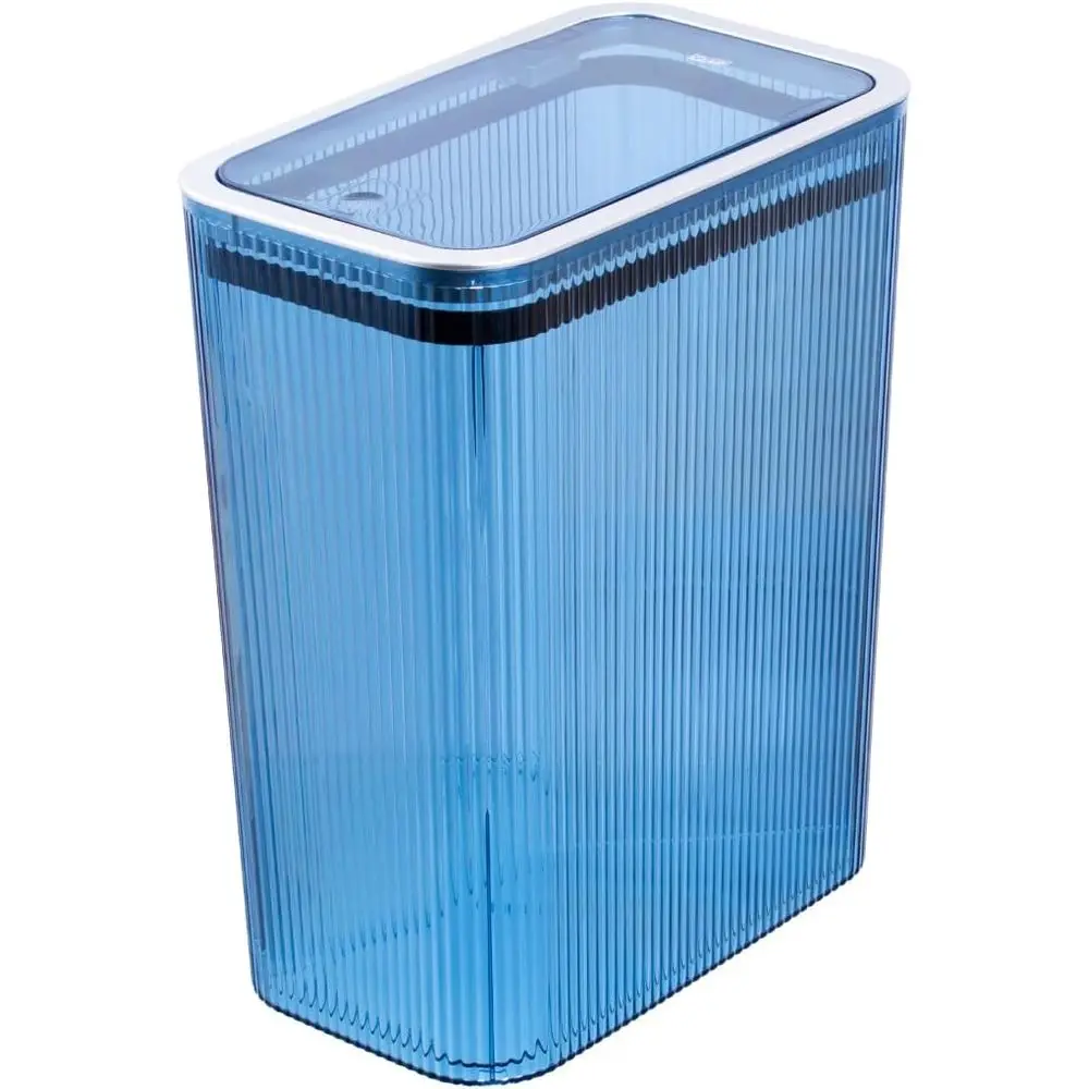 

Slim 10L Plastic Bathroom Trash Can with Flip Lid and Bag Holder - Ideal for Home, Office, Dorms - Blue