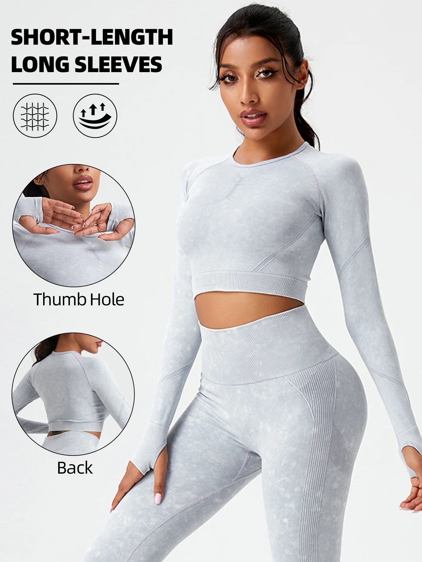 Women Seamless Wash Long Sleeve Crop Top Yoga Shirts With Thumb Hole Running Fitness Workout Gym Sports Top Shirts Sportswear