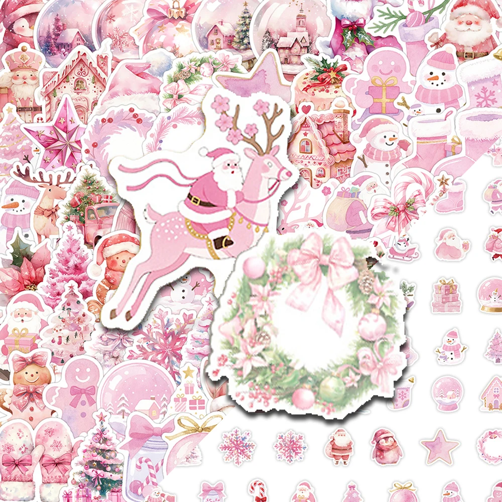 

10/30/50/100pcs INS Pink Christmas Cartoon Aesthetic Stickers Cute Decal DIY Stationery Phone Luggage Car Waterproof Sticker Toy