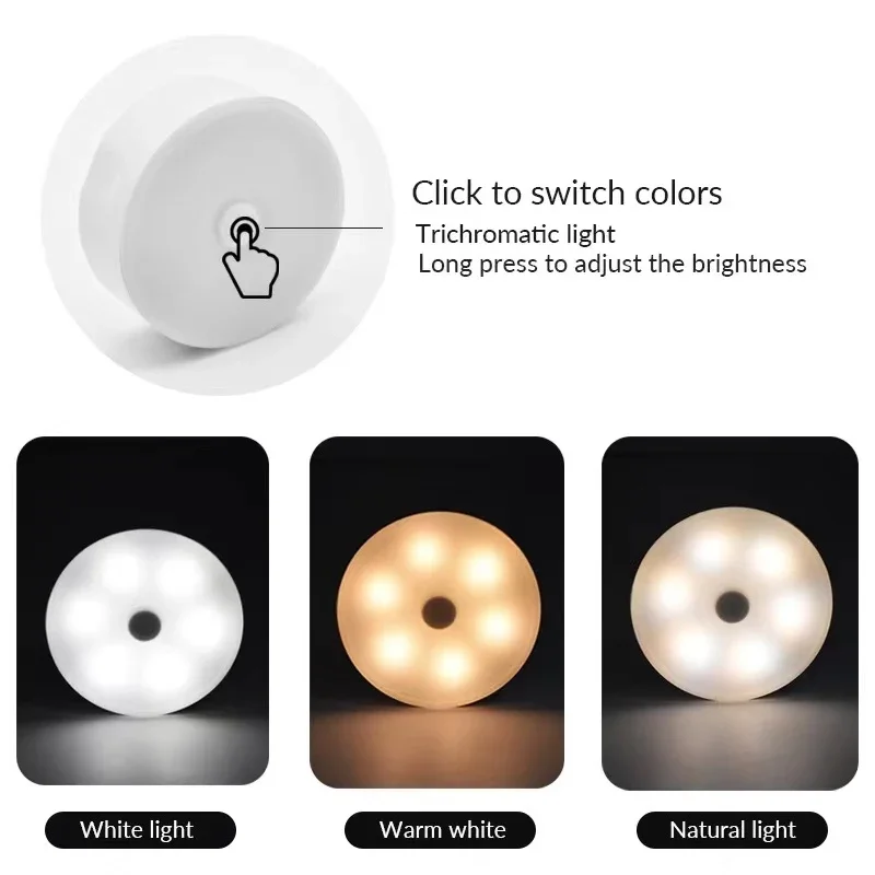 3Color Adjustable LED Night Light USB Rechargeable Night Lamp For Kitchen Cabinet Wardrobe Lamp Staircase Wireless Closet Light