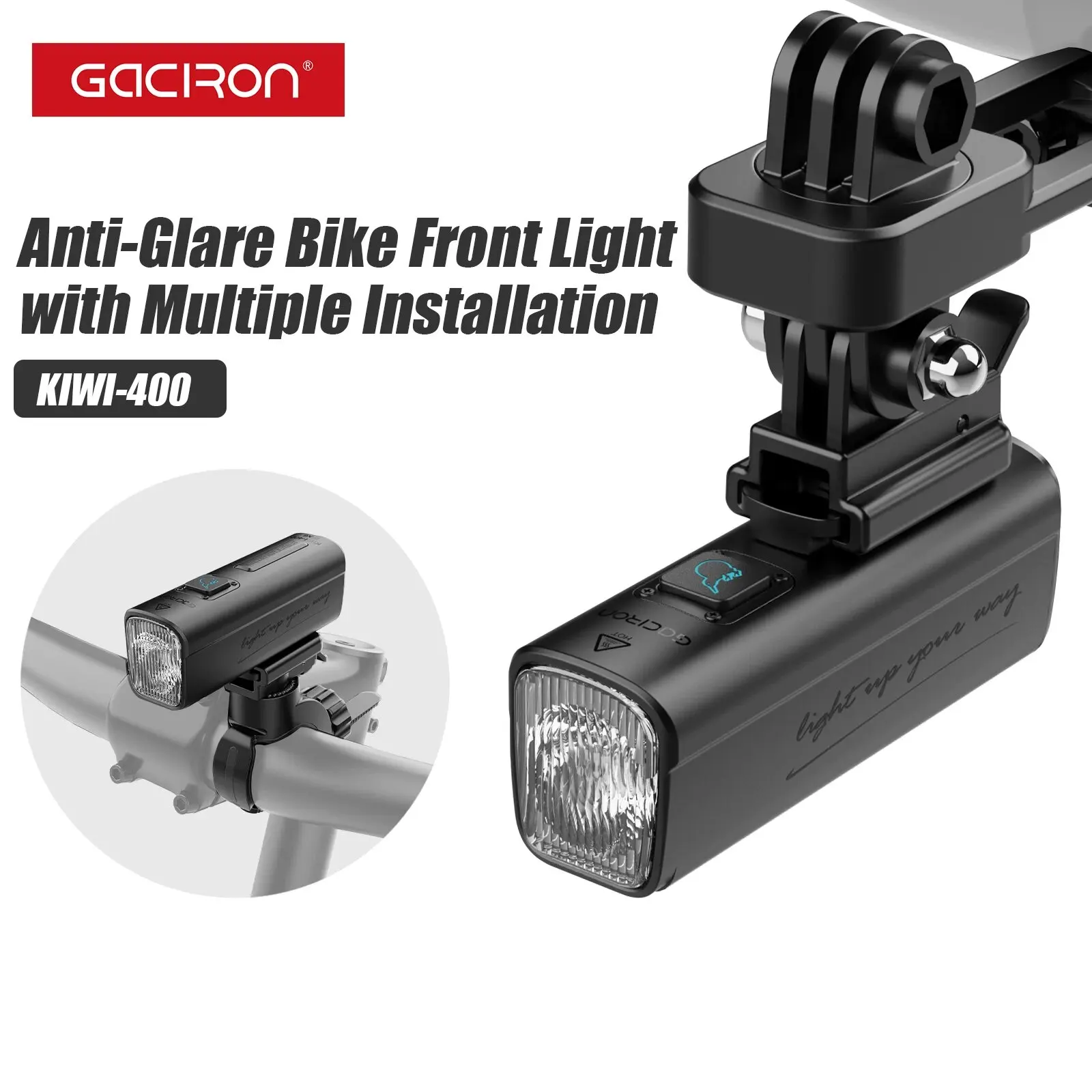 Gaciron Bike Light KIWI-400 Lumens Anti-glare Bicycle Front Light IPX6 Waterproof Type-C Rechargeable Headlight Bike Accessories