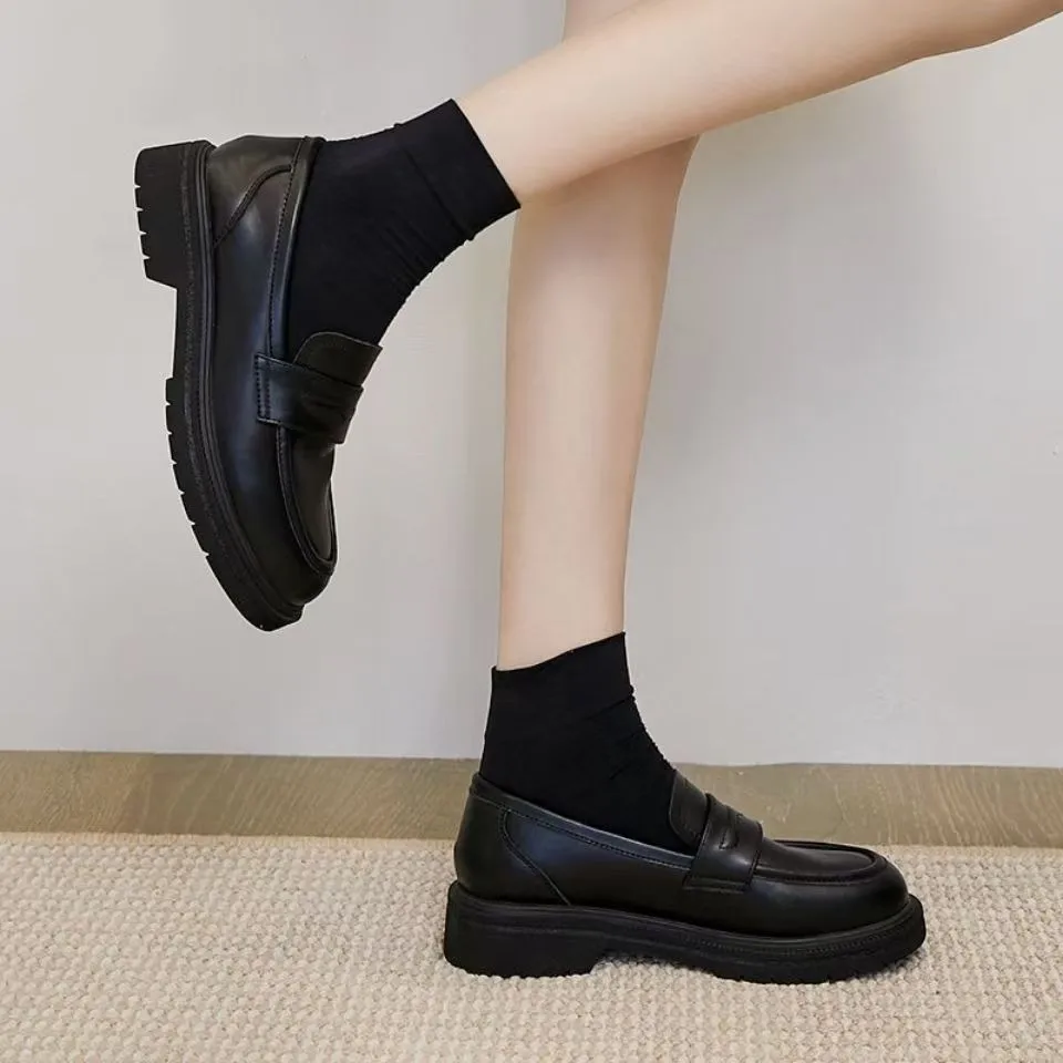 British Style Women's Oxford Shoes Soft Sole Black Genuine Leather Lace-Up Comfortable Work Shoes for Women Office Walking