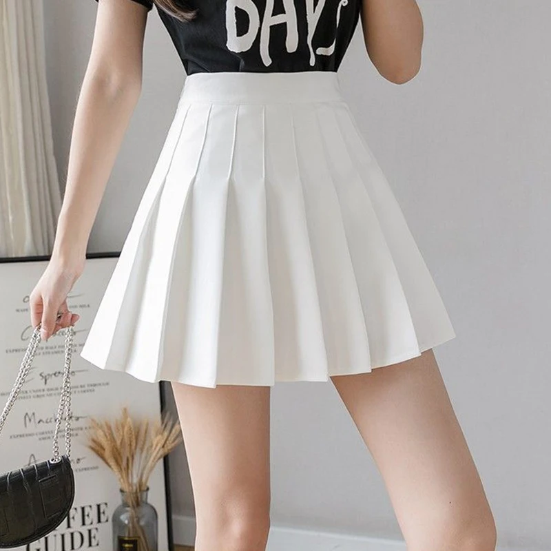 

Summer Lady Classic Daily Solid Mini Skirts Girls Fashion High Waisted Skirts Women Korean Thin JK A-line Skirts