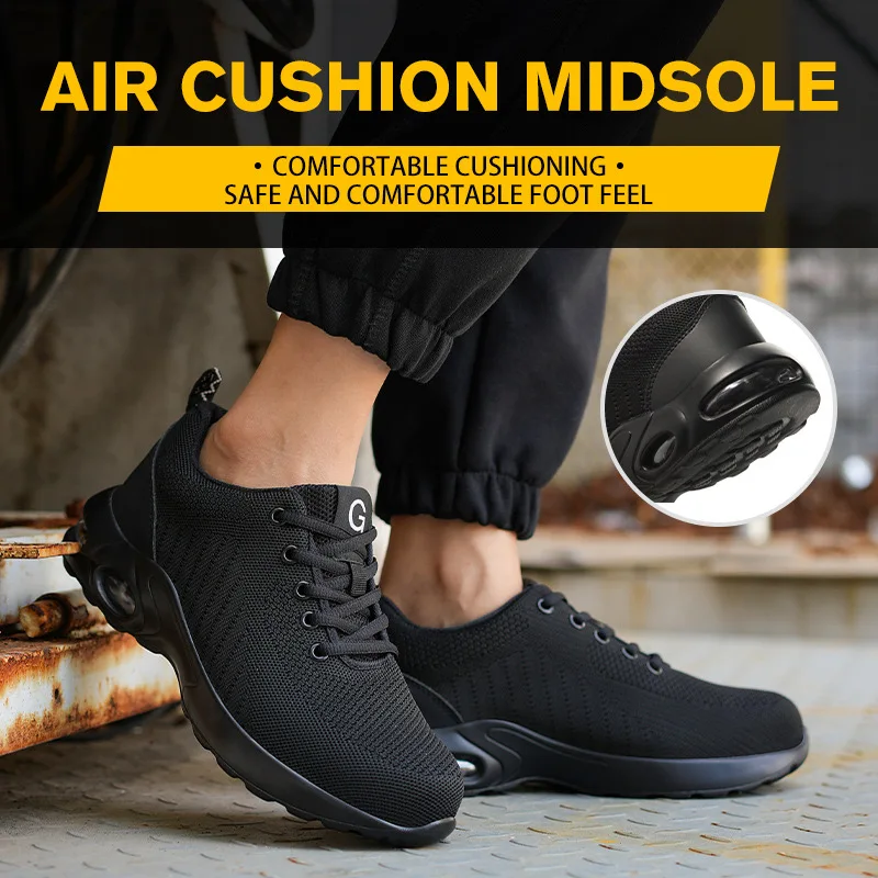 Men's and women's spring new air cushion shoes steel head anti-smash anti-puncture Kevlar construction site work shoes