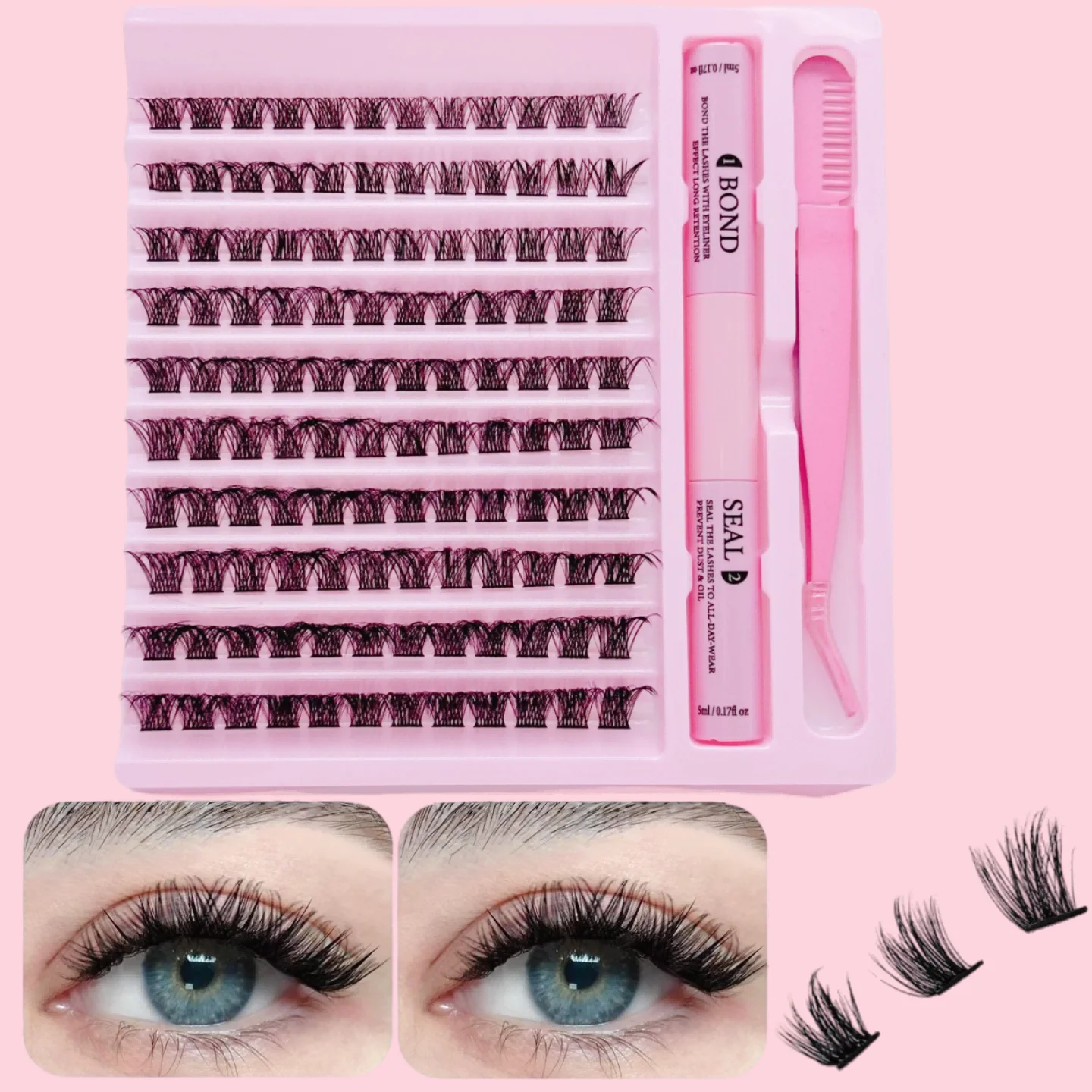 1 ensemble d'extensions de cils, adhésif et scellant pour faux cils effet œil de chat (la colle et les pinces sont expédiées de manière aléatoire)