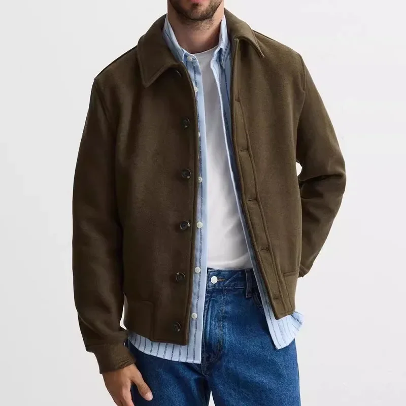 

Autumn Winter Men's Wool Blend Slim Fit Long Sleeved Jacket Outdoor Casual Coat