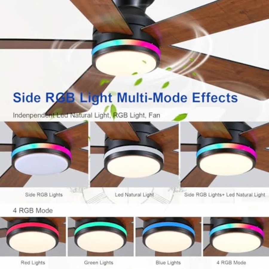 Ceiling Fans with Lights - 46" Flush Mount Ceiling Fan with Remote APP, RGB+3CCT Dimmable Led Light, Reversible 6 Wind Speedsan view 4