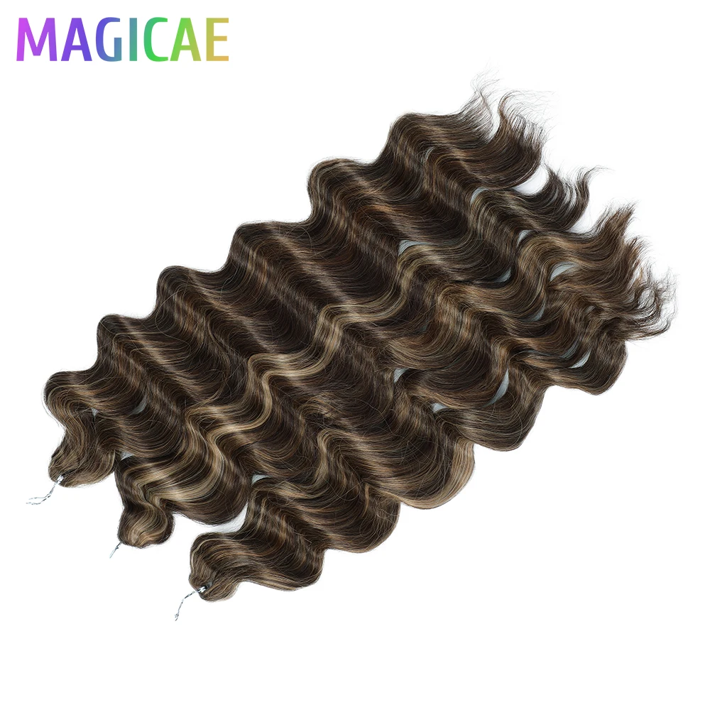 آنا 3 قطعة 28 بوصة 300 جرام فضفاض عميق مجعد الضفائر الكروشيه أومبير براون 24J الأشقر تسليط الضوء على تجديل ارتفاع درجة الحرارة الاصطناعية #3